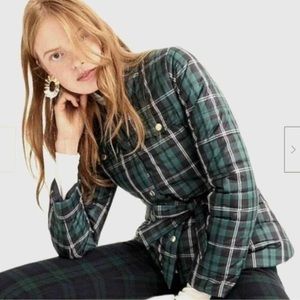 J. Crew Green Plaid Puffer Jacket